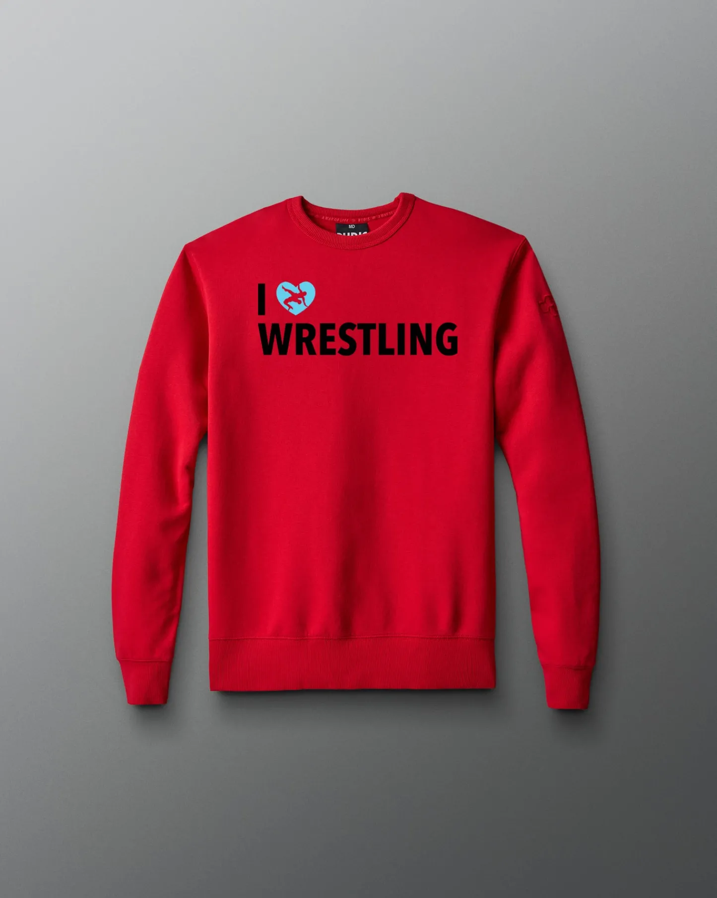 Hoodies & Pullovers>RUDIS I Love Wrestling Comfort Fleece Youth Crewneck Red
