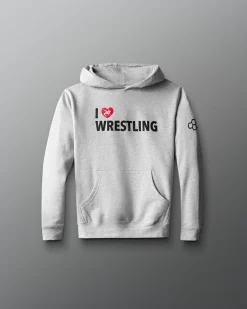 Hoodies & Pullovers>RUDIS I Love Wrestling Youth Tradition Hoodie Athletic Gray