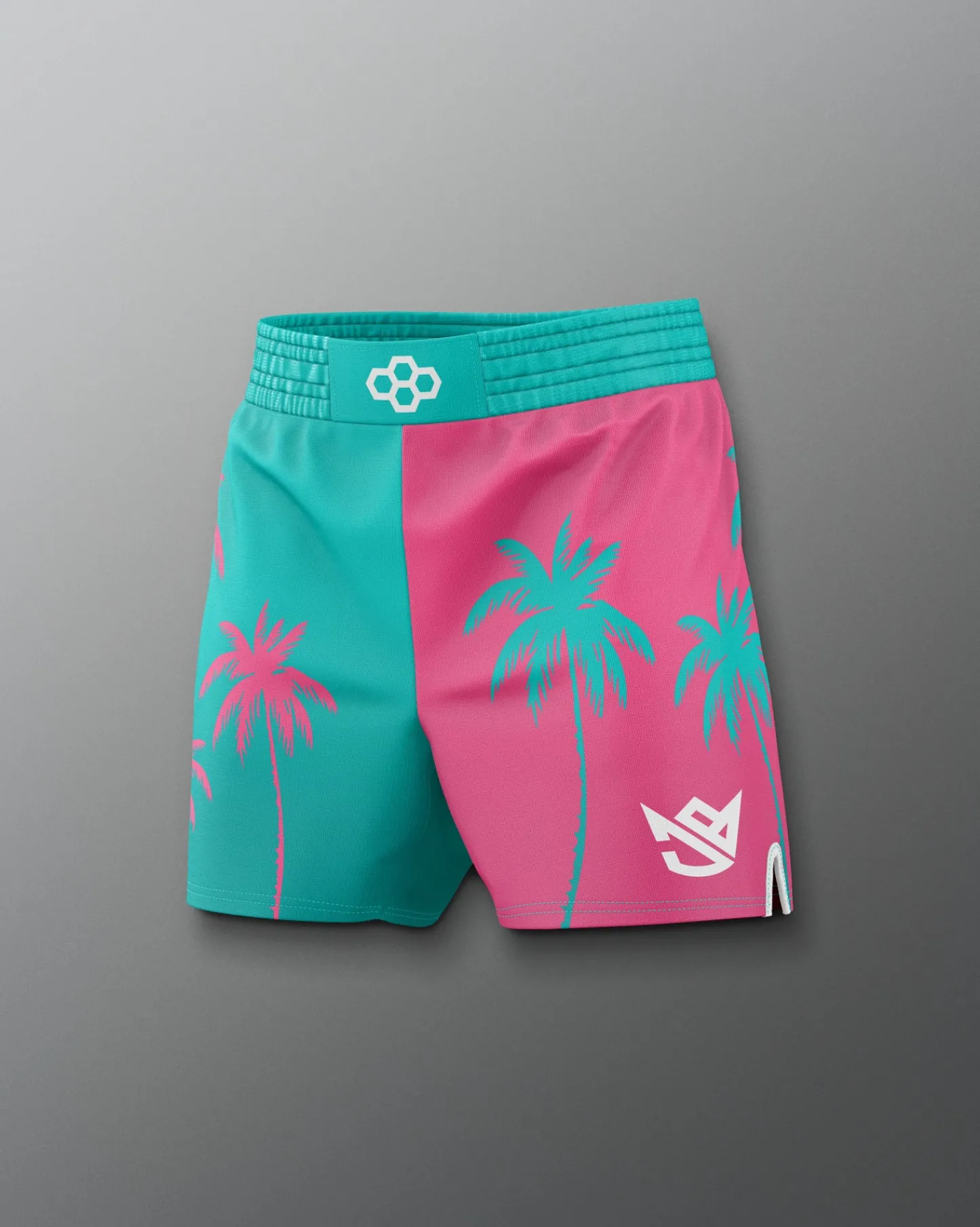 Shorts & Bottoms>RUDIS JB South Beach Palms Elite Sublimated Shorts Teal/Pink