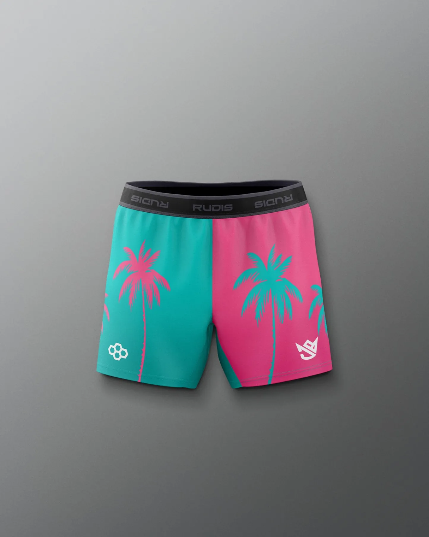 Shorts & Bottoms>RUDIS JB South Beach Palms Girl's Elite Sublimated Shorts Teal/Pink