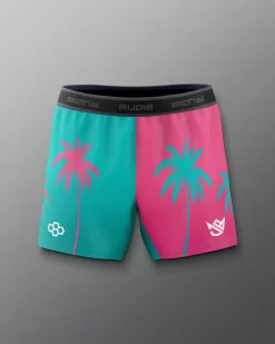 Shorts & Bottoms>RUDIS JB South Beach Palms Women's Elite Sublimated Shorts Teal/Pink