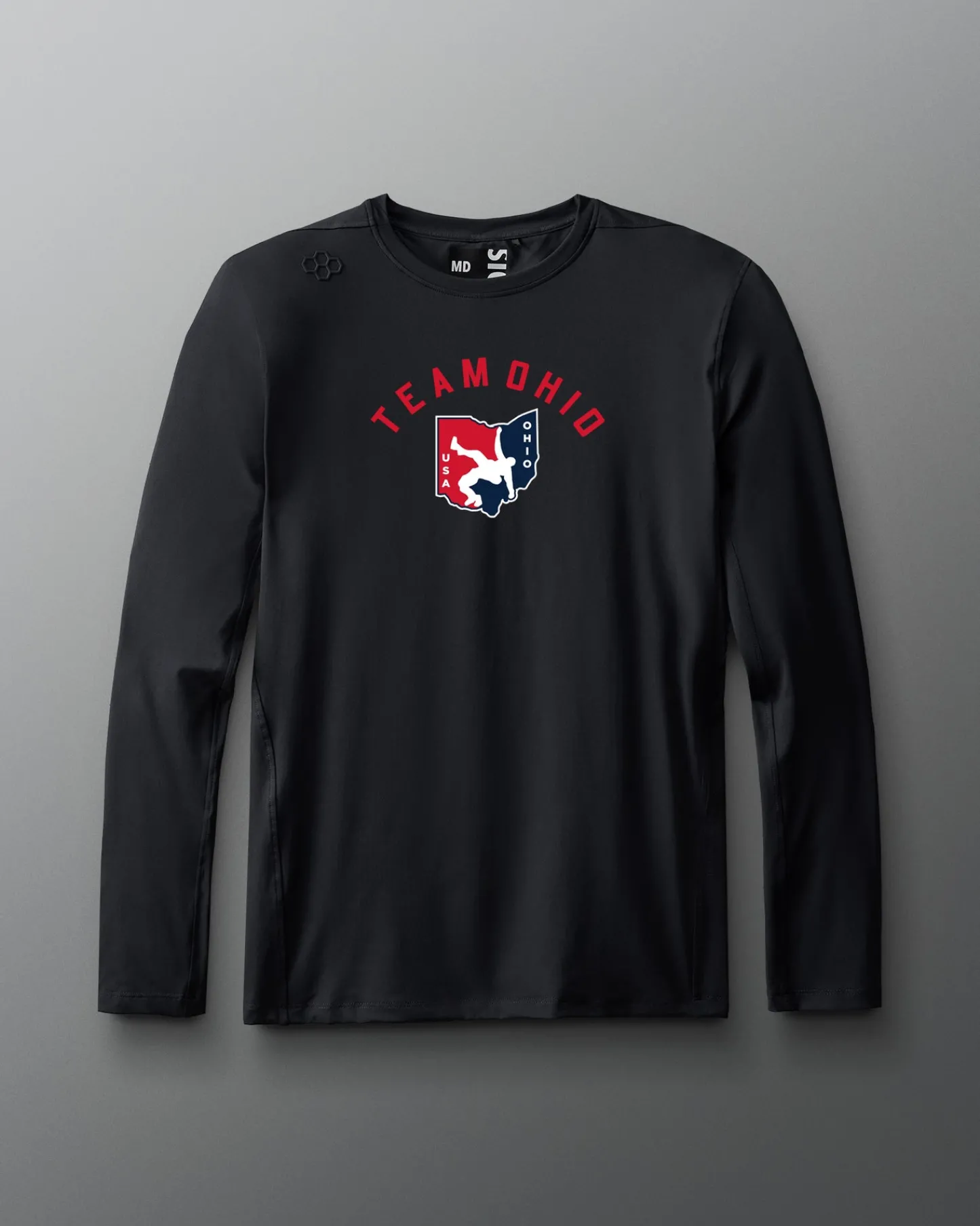 Shirts & Tees|Shirts & Tees>RUDIS Ohio USA Arch Logo Performance Heather Long Sleeve Heather Black