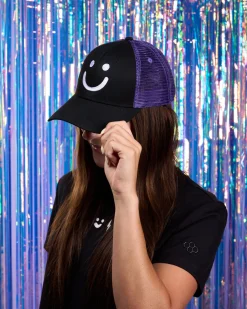 Hats & Beanies|Hats & Beanies>RUDIS SH Smile Embroidered Trucker Hat Black/Purple