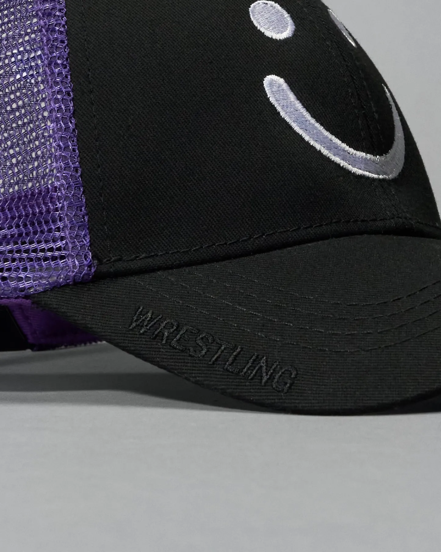 Hats & Beanies|Hats & Beanies>RUDIS SH Smile Embroidered Trucker Hat Black/Purple
