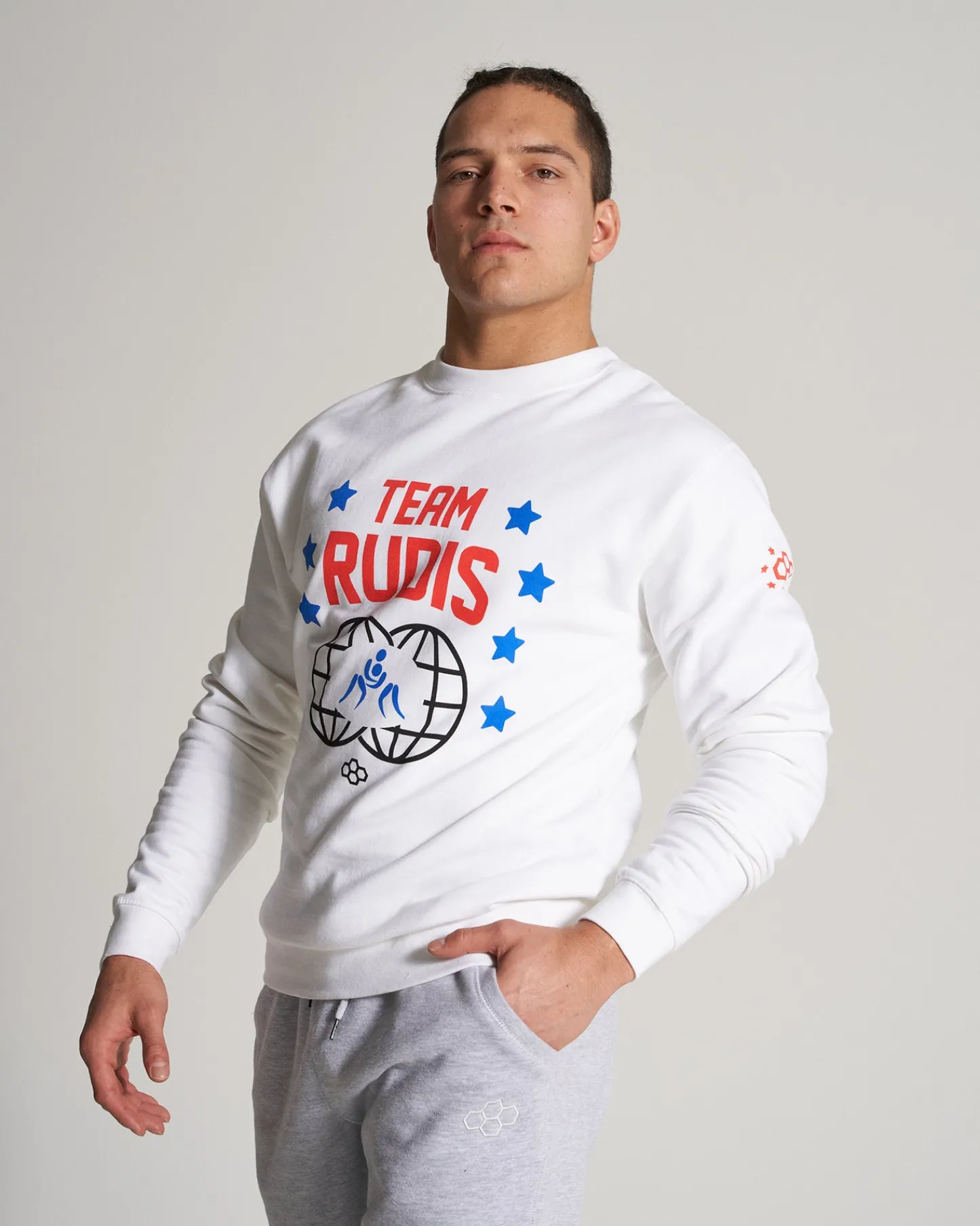 Hoodies & Pullovers>RUDIS Team Retro Crewneck White