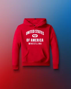 Hoodies & Pullovers>RUDIS United States of America Wrestling Youth Comfort Fleece Hoodie Red
