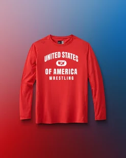 Shirts & Tees>RUDIS United States of America Wrestling Youth Performance Long Sleeve Red