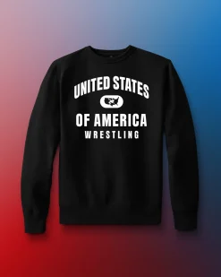 Hoodies & Pullovers|Hoodies & Pullovers>RUDIS United States of America Wrestling Comfort Fleece Crewneck Black