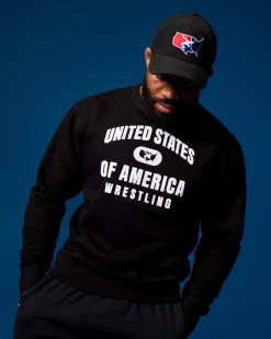 Hoodies & Pullovers|Hoodies & Pullovers>RUDIS United States of America Wrestling Comfort Fleece Crewneck Black