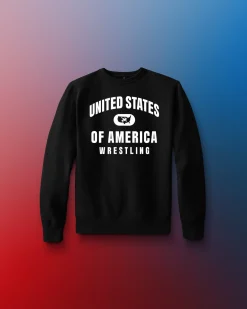 Hoodies & Pullovers>RUDIS United States of America Wrestling Youth Comfort Fleece Crewneck Black
