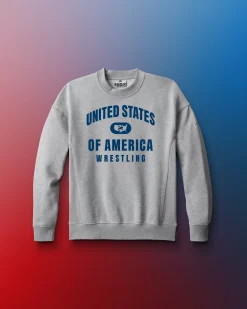 Hoodies & Pullovers>RUDIS United States of America Wrestling Youth Titan Heavyweight Crewneck Heather Gray