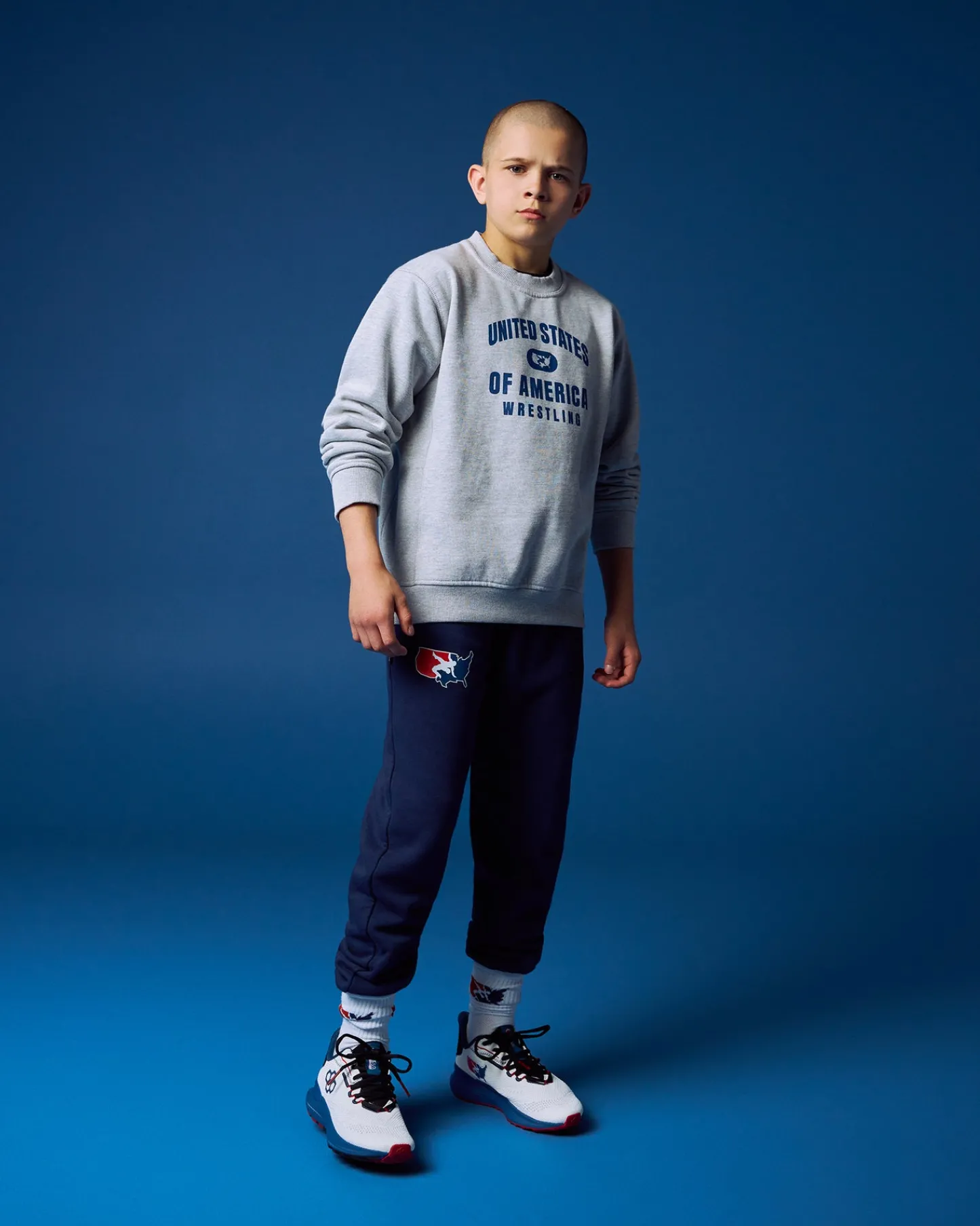 Hoodies & Pullovers>RUDIS United States of America Wrestling Youth Titan Heavyweight Crewneck Heather Gray