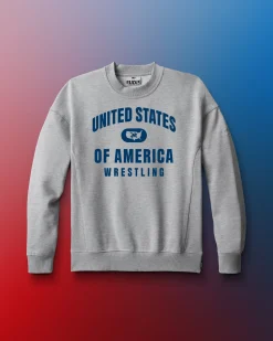 Hoodies & Pullovers|Hoodies & Pullovers>RUDIS United States of America Wrestling Titan Heavyweight Crewneck Heather Gray