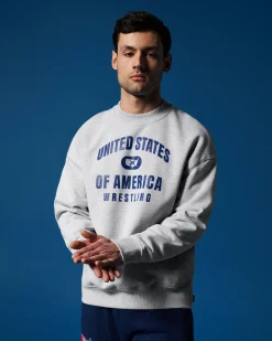 Hoodies & Pullovers|Hoodies & Pullovers>RUDIS United States of America Wrestling Titan Heavyweight Crewneck Heather Gray