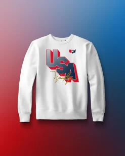 Hoodies & Pullovers>RUDIS USA Wrestling Block Comfort Fleece Youth Crewneck White