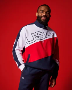 Hoodies & Pullovers|Jackets & 1/4 Zips>RUDIS USA Wrestling Colorblock 1/4 Zip Navy/White/Red