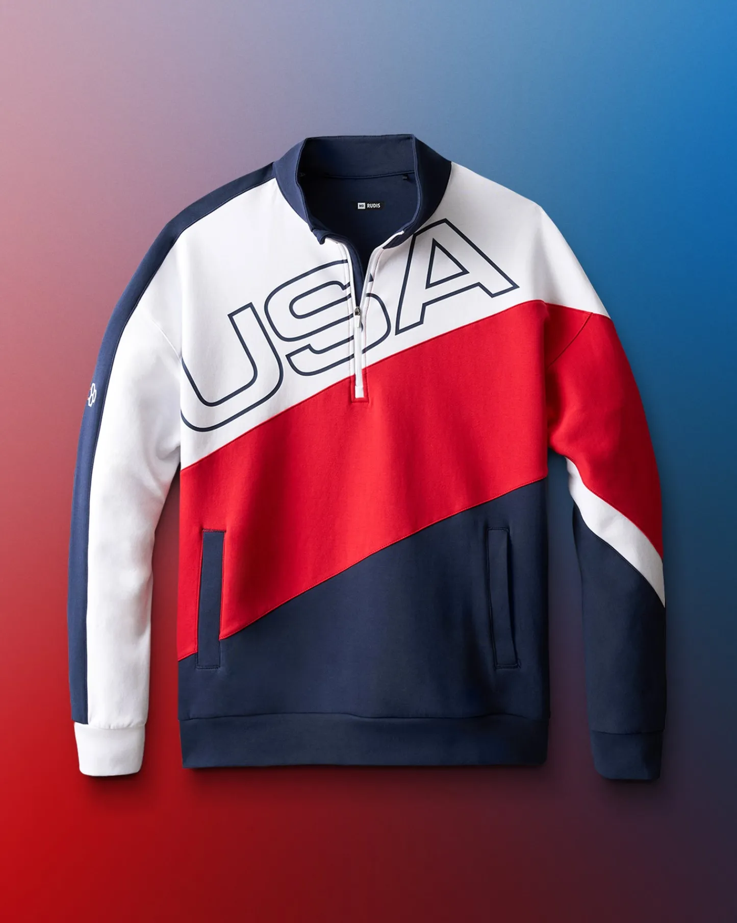 Hoodies & Pullovers|Jackets & 1/4 Zips>RUDIS USA Wrestling Colorblock 1/4 Zip Navy/White/Red