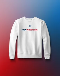 Hoodies & Pullovers>RUDIS USA Wrestling Logo Youth Comfort Fleece Crewneck White