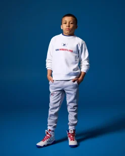Hoodies & Pullovers>RUDIS USA Wrestling Logo Youth Comfort Fleece Crewneck White