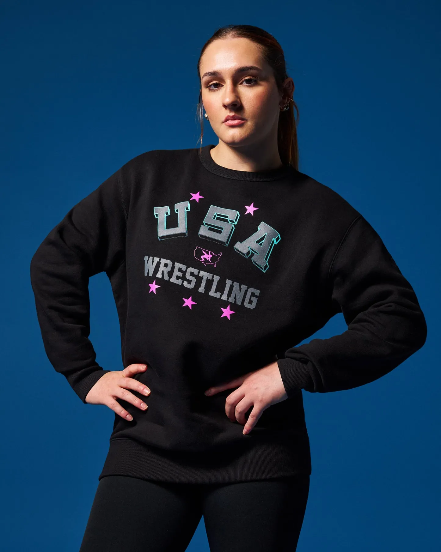 Hoodies & Pullovers|Hoodies & Pullovers>RUDIS USA Wrestling Retro Comfort Fleece Crewneck Black