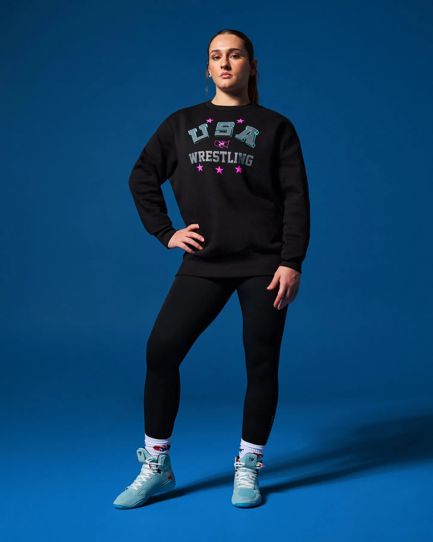 Hoodies & Pullovers|Hoodies & Pullovers>RUDIS USA Wrestling Retro Comfort Fleece Crewneck Black