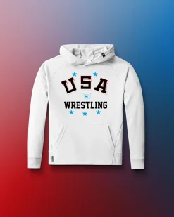Hoodies & Pullovers>RUDIS USA Wrestling Retro Youth Elite Terry Hoodie White