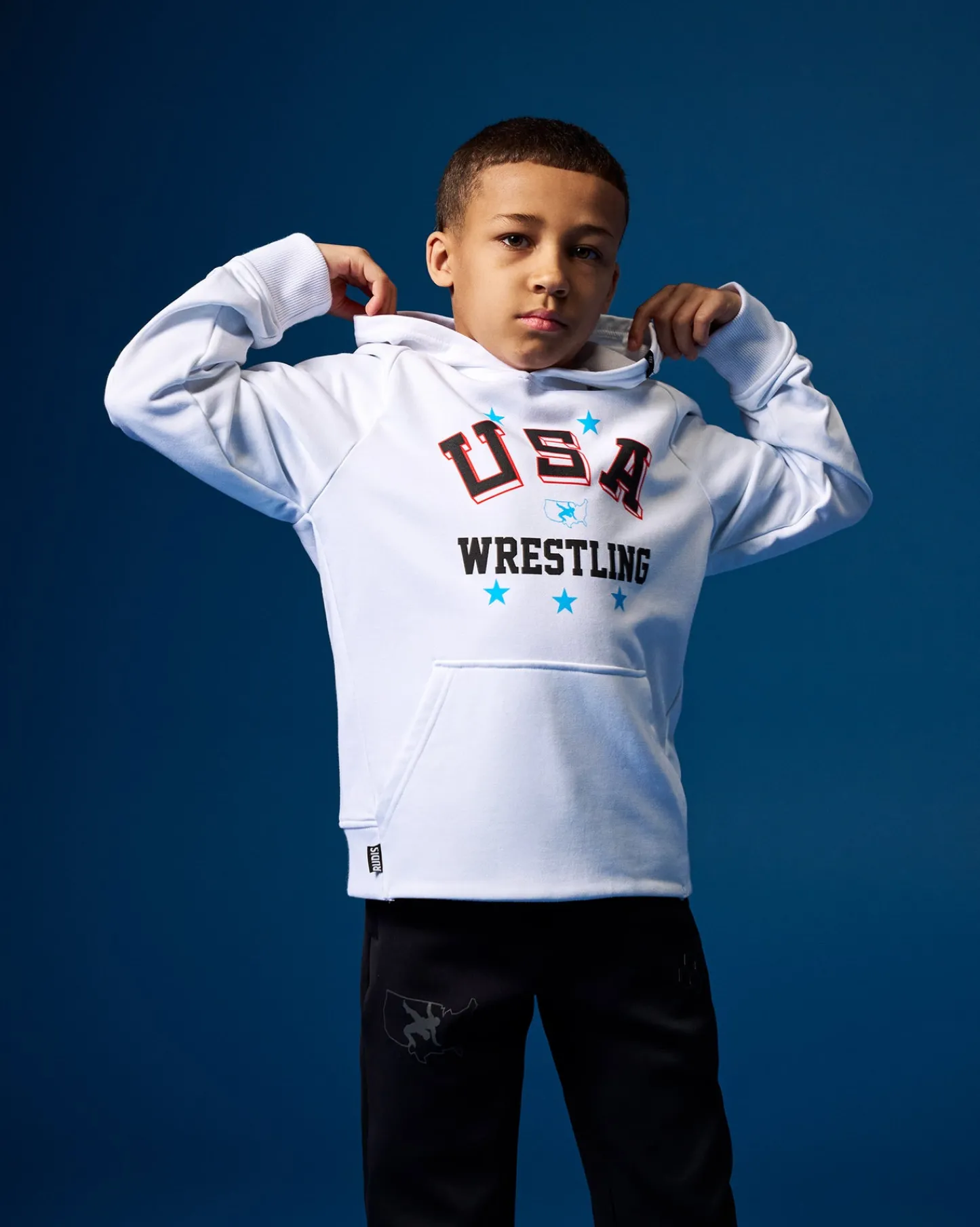 Hoodies & Pullovers>RUDIS USA Wrestling Retro Youth Elite Terry Hoodie White