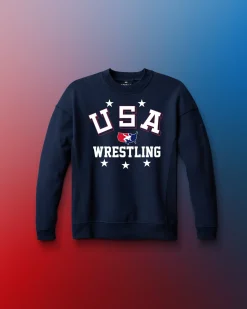 Hoodies & Pullovers>RUDIS USA Wrestling Retro Youth Titan Heavyweight Crewneck Navy