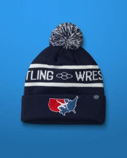 Hats & Beanies|Hats & Beanies>RUDIS USA Wrestling Two Tone Pom Beanie Navy/White