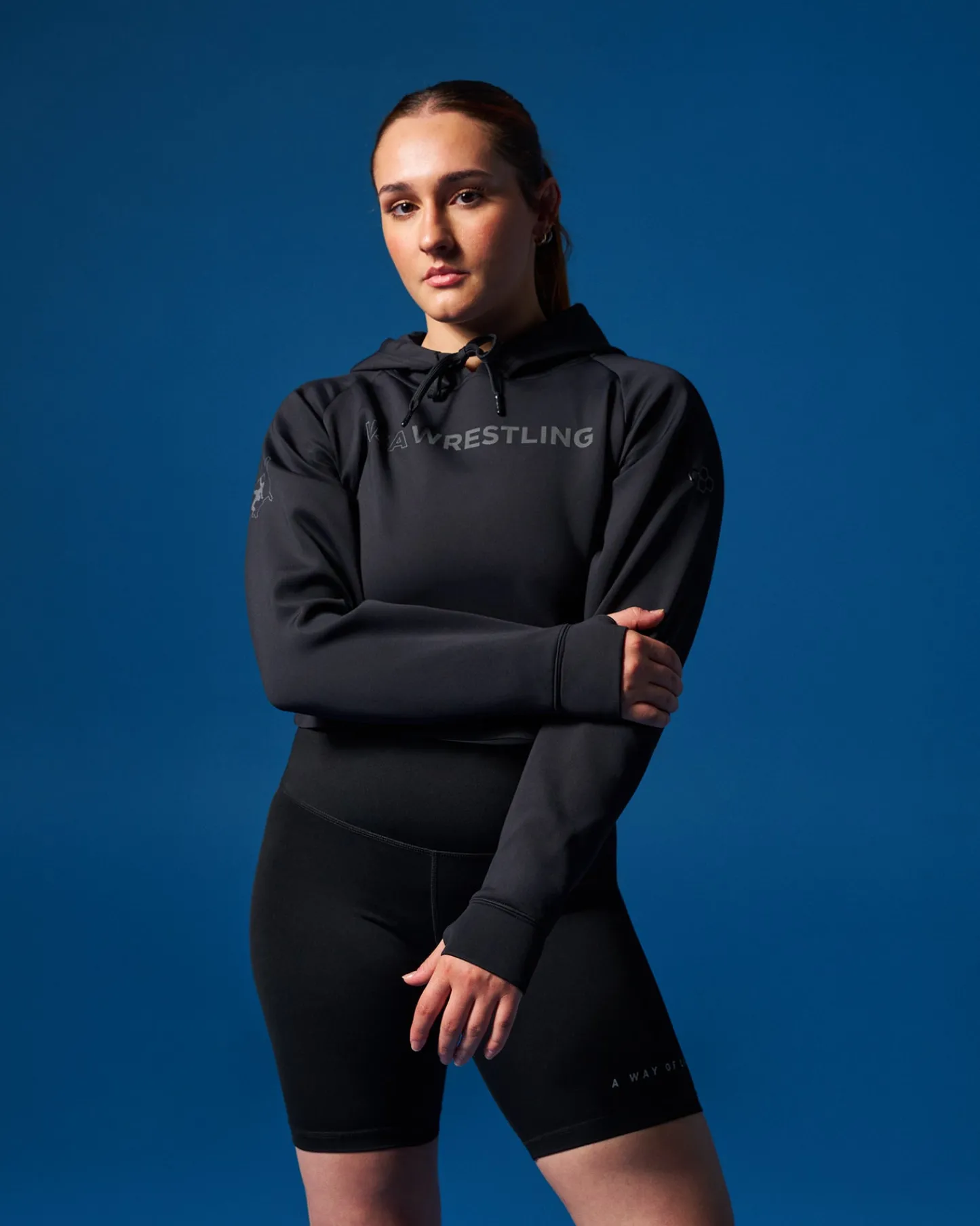 Hoodies & Pullovers>RUDIS USA Wrestling Wordmark COOL-FEEL Women's Cropped Hoodie Black