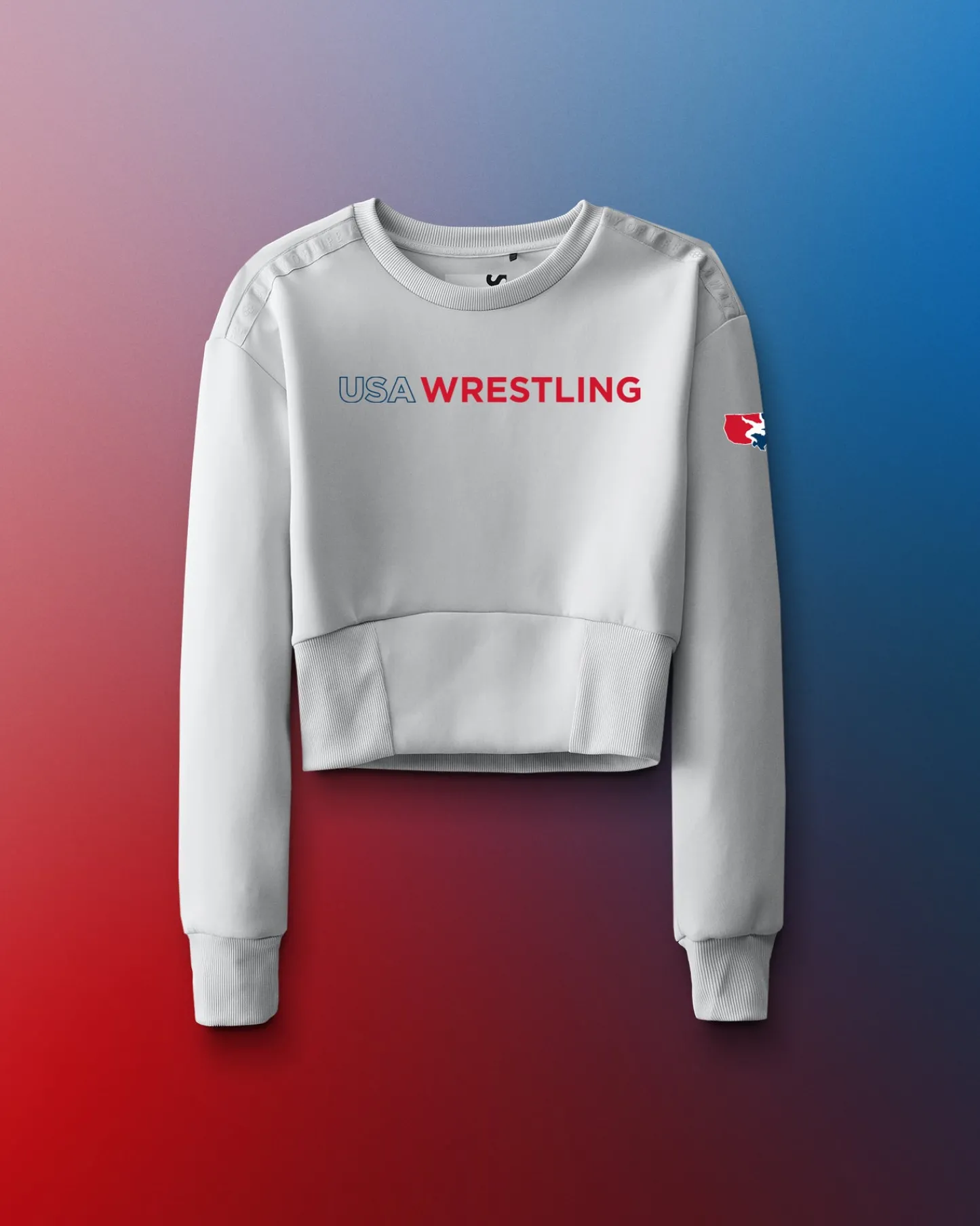 Hoodies & Pullovers>RUDIS USA Wrestling Wordmark COOL-FEEL Women's Fitted Crew