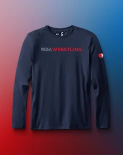 Shirts & Tees|Shirts & Tees>RUDIS USA Wrestling Wordmark Performance Long Sleeve Navy