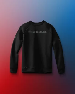 Hoodies & Pullovers>RUDIS USA Wrestling Wordmark Youth COOL-FEEL Crewneck Black