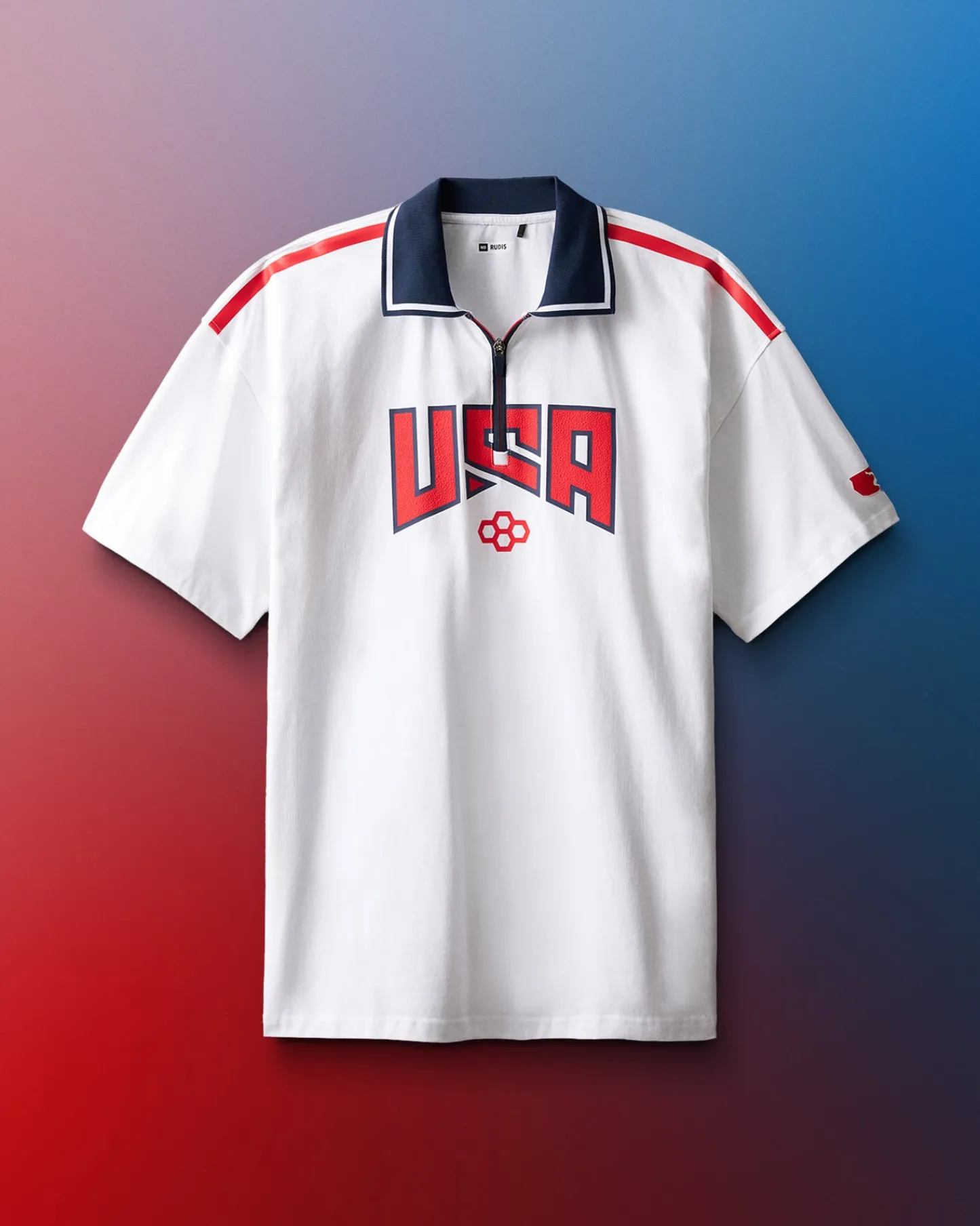 Polos>RUDIS USA Wrestling Zip Polo White