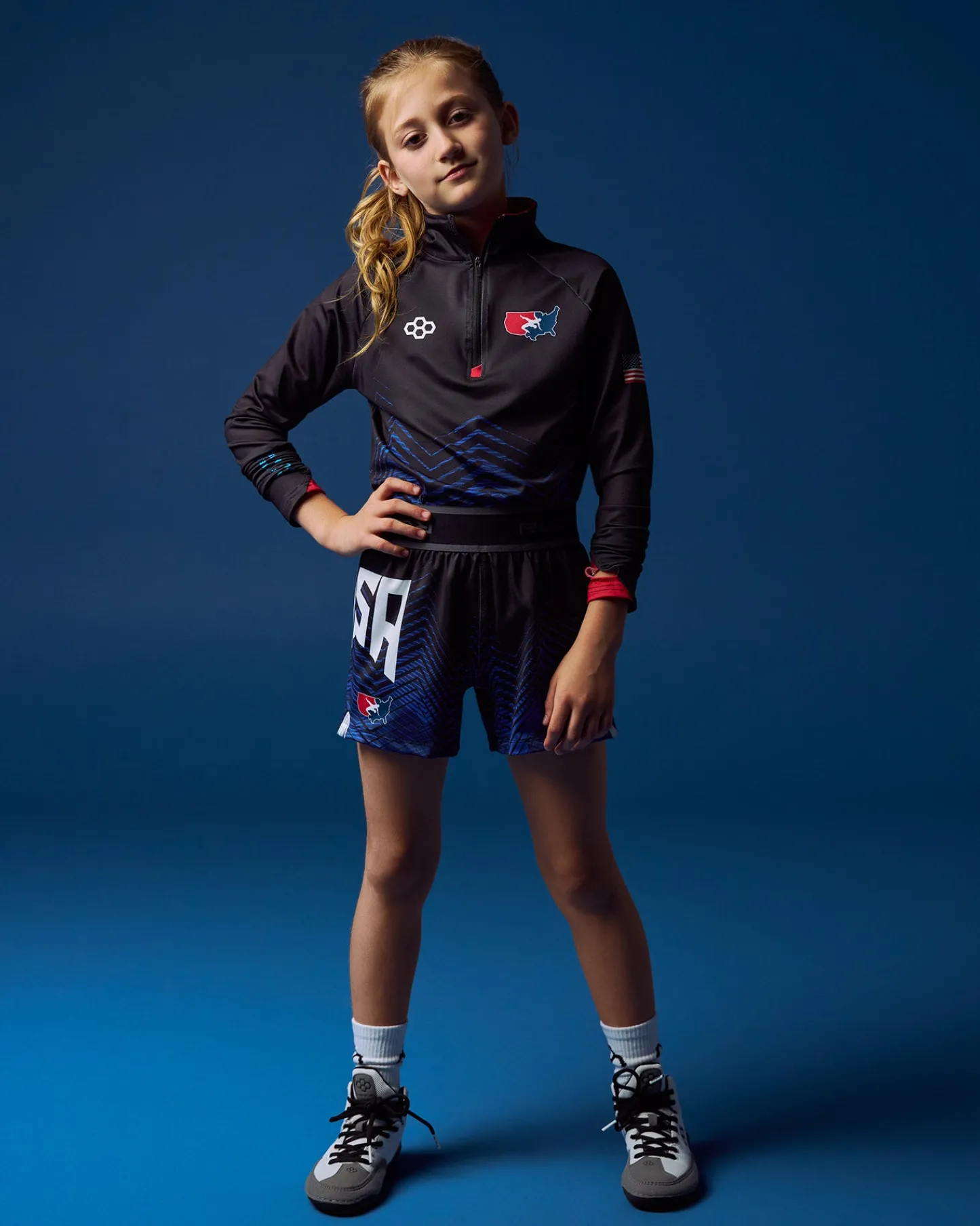 Jackets & 1/4 Zips>RUDIS USAW Girl's Sublimated 1/4 Zip Navy