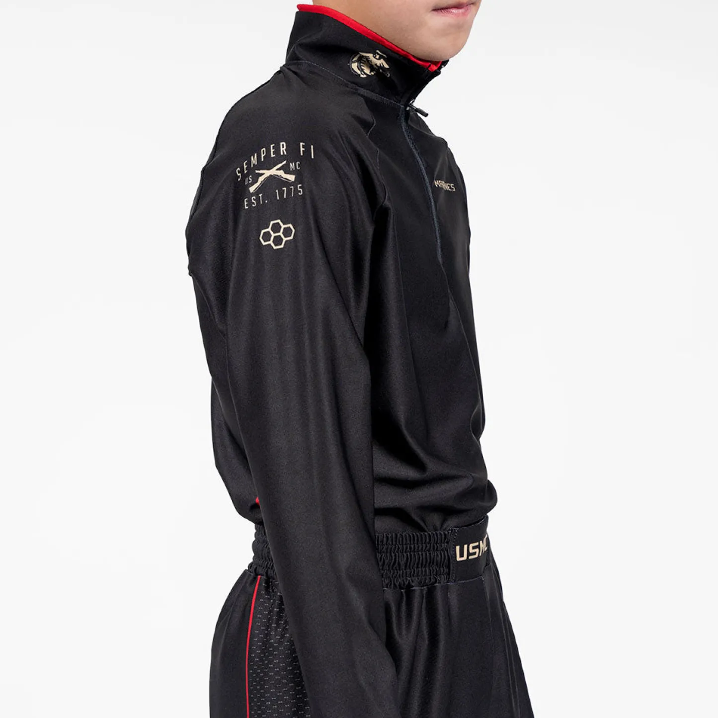 Jackets & 1/4 Zips>RUDIS USMC Uniform Youth Elite 1/4 Zip Black/Red
